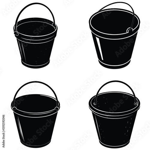 Bucket Vector Silhouetted Bundle Set Collection