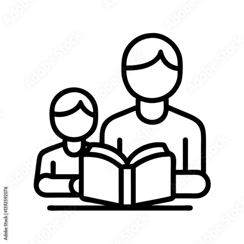 Father and son reading book together vector illustration family time story time learning and education concept