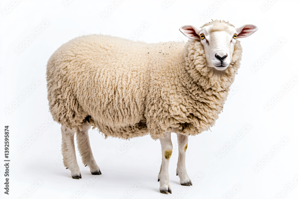 Fototapeta premium a sheep standing in a white room with a white background