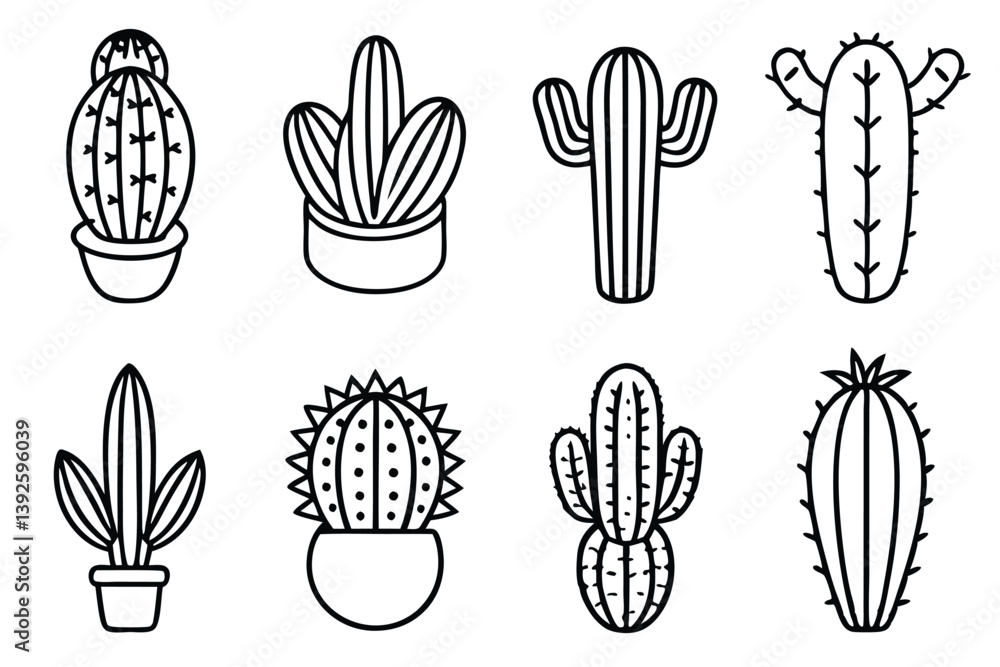 Fototapeta premium Prickly Cactus Line Art Depiction of Nature's Tough Desert Flora