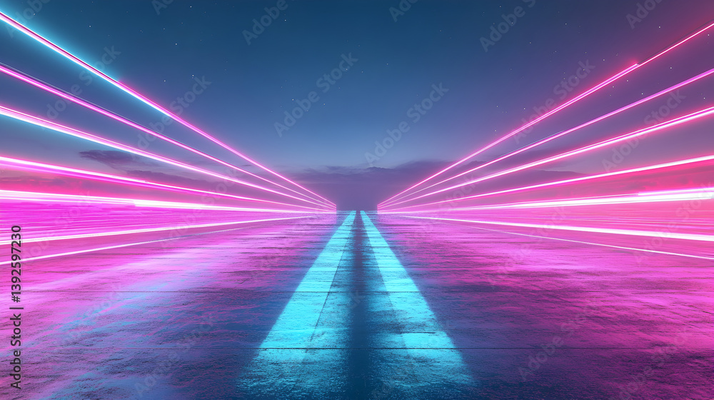 neon floor with sharp cyan and magenta glowing lines converging into the distance neon floor with sharp cyan and magenta glowing lines converging into the distance