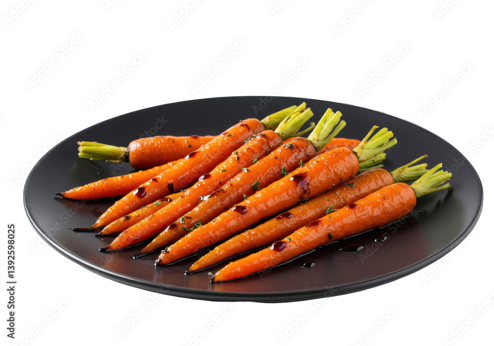 Freshly Glazed Carrots on a Stylish Black Plate with Garnish Freshly Glazed Carrots on a Stylish Black Plate with Garnish