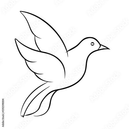 Bird flying in black and white minimalist line art
