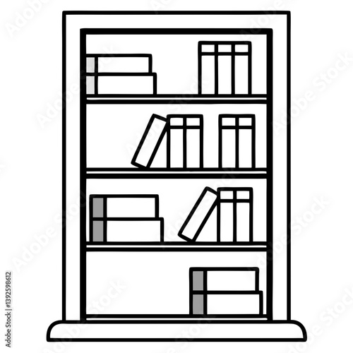 Bookcase Line Art Drawing for Coloring Book Page