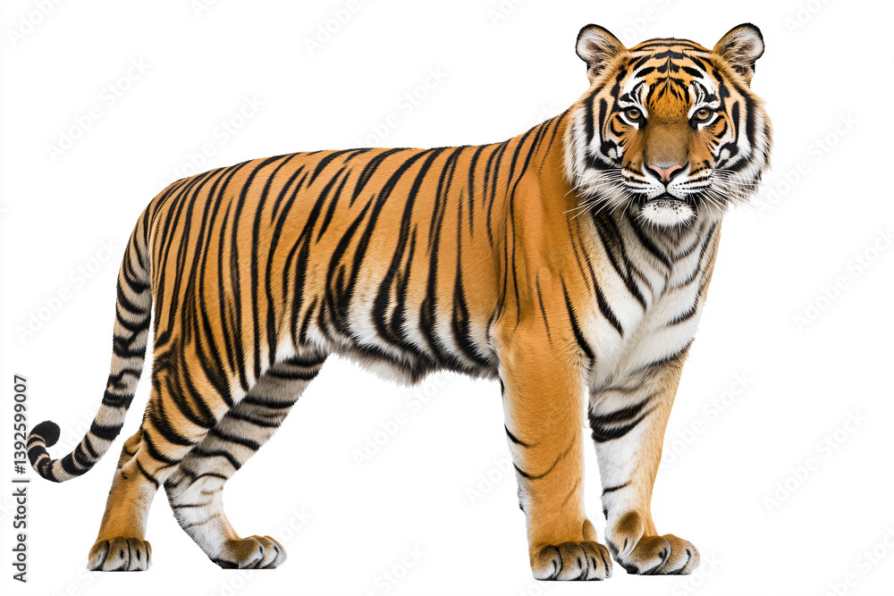 a tiger standing in front of a white background a tiger standing in front of a white background