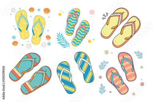 A Bundle of Flip-flops (slippers) summer element vector cartoon illustration with White background
