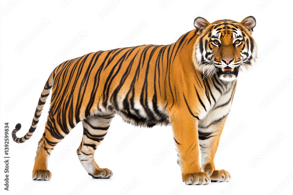 Obraz premium a tiger standing in the snow with a white background