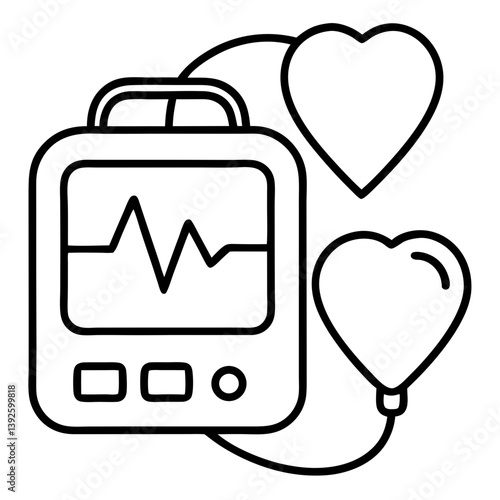Defibrillator Line Art Drawing for Coloring Book Page