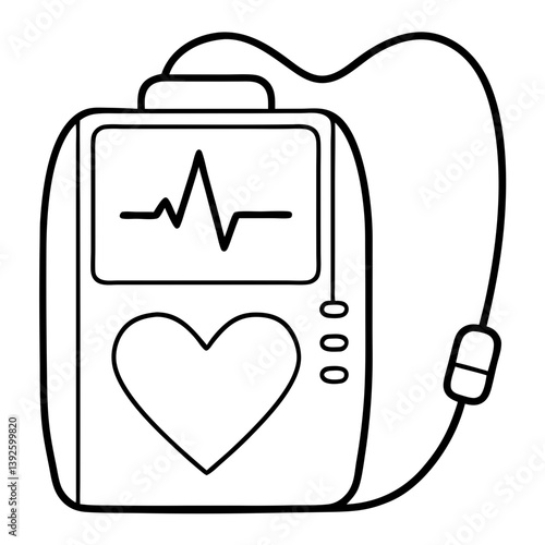 Defibrillator Line Art Drawing for Coloring Book Page