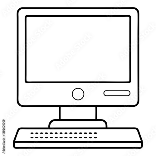 Desktop Computer Line Art Drawing for Coloring Book Page