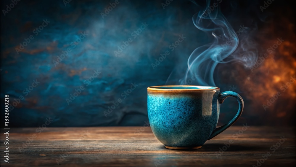 Obraz premium Captivating Long Exposure of a Handmade Blue Mug Filled with Coffee A Study in Smooth Movement and Artistic