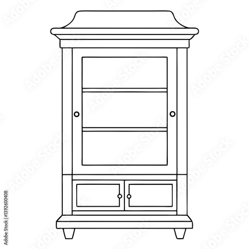 Display Cabinet Line Art Drawing for Coloring Book Page
