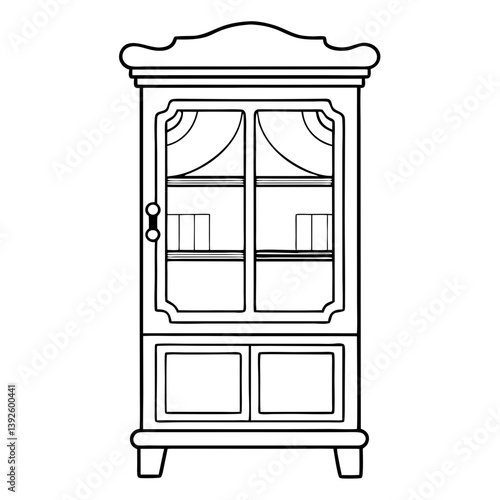 Display Cabinet Line Art Drawing for Coloring Book Page