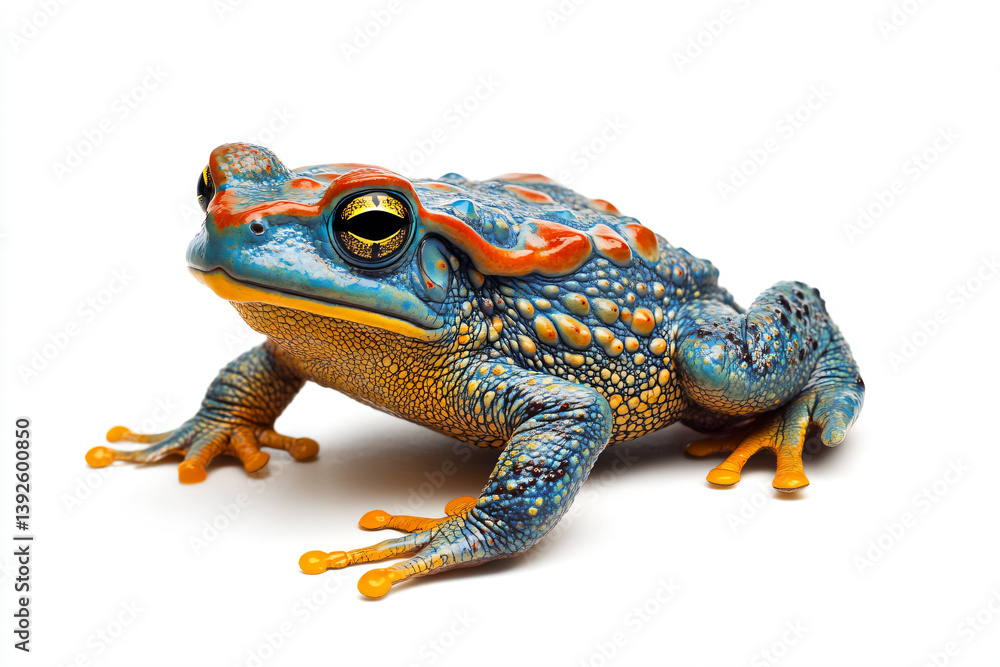 Obraz premium a blue and orange frog sitting on a white surface