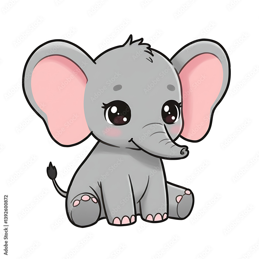 Fototapeta premium Cute Baby Elephant with Big Eyes and Oversized Ears