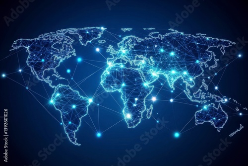 Global Network Map of Digital Connections and Data Flow Illustration