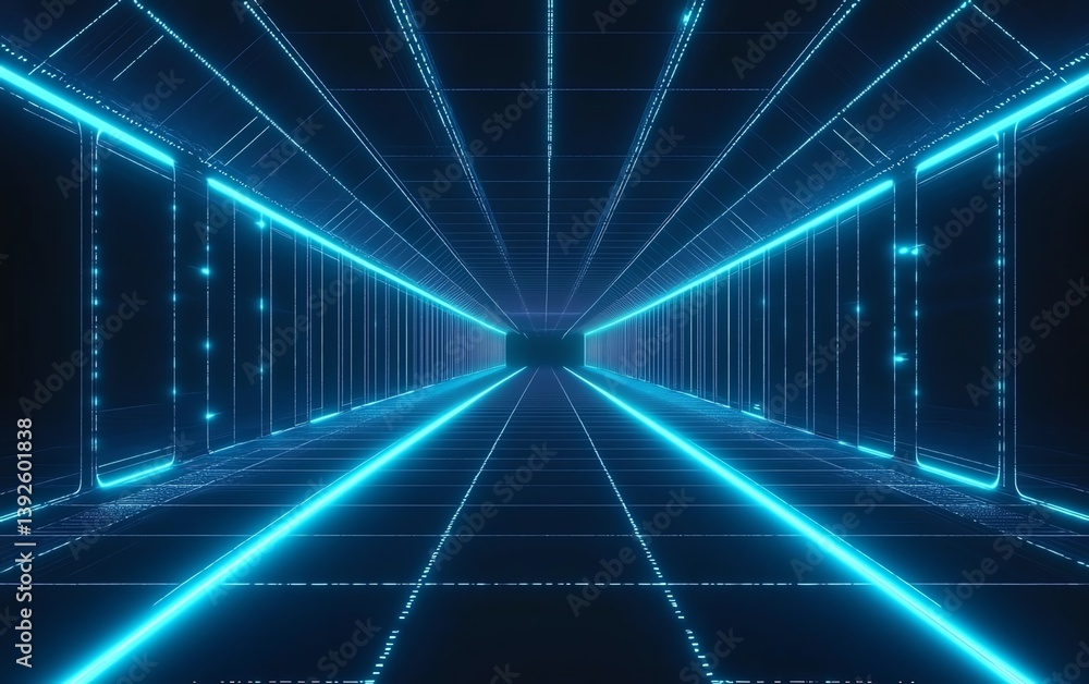 Vectorstyle futuristic background featuring glowing blue hexagon grid pattern, black background, and dynamic neon blue light effects Vectorstyle futuristic background featuring glowing blue hexagon grid pattern, black background, and dynamic neon blue light effects