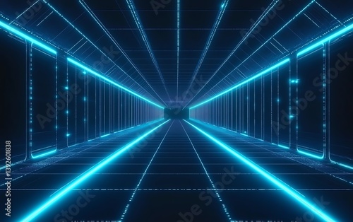 Wallpaper Mural Vectorstyle futuristic background featuring glowing blue hexagon grid pattern, black background, and dynamic neon blue light effects Torontodigital.ca