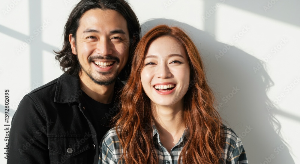 幸せなアジア人カップルのポートレート、笑顔で白い背景 幸せなアジア人カップルのポートレート、笑顔で白い背景