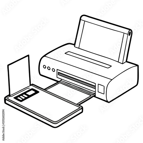 Laminator and Computer Line Art Drawing for Coloring Book Page