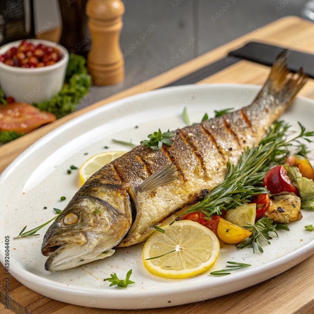 grilled fish with lemon and vegetables grilled fish with lemon and vegetables