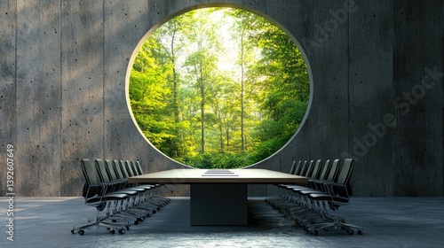 Obraz na płótnie Biophilic office design with Spatial Experience of Nature. green modern conference office close to nature. w salonie