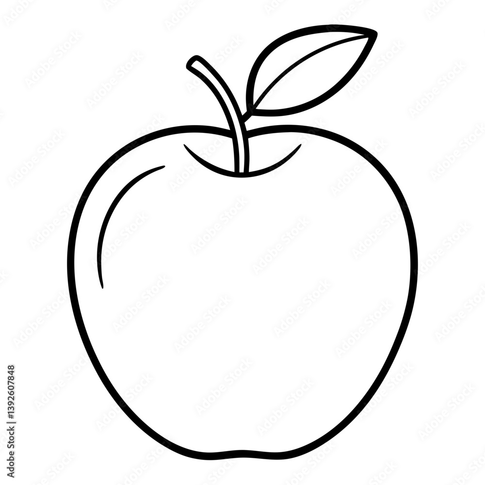 Apple Fruit Coloring Book Page – Line Art Outline Drawing for Botanical and Food Illustration Apple Fruit Coloring Book Page – Line Art Outline Drawing for Botanical and Food Illustration