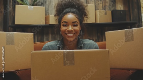 Obraz na płótnie A happy freelancer sme businesswoman working with shipping boxes at home. w salonie