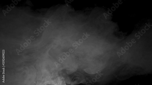 Soft fog haze on dark background. Realistic atmospheric gray smoke on black background. . High quality 4k footage