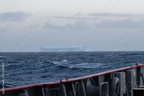 View to the ocean from the icebreaker. Antarctica, Southern Ocean. Scientific activities on the icebreaker ship. Drake passage.