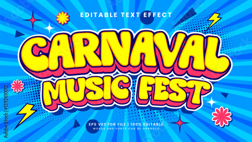 Carnaval music fest text effect. Retro and vintage 90s editable text effect style