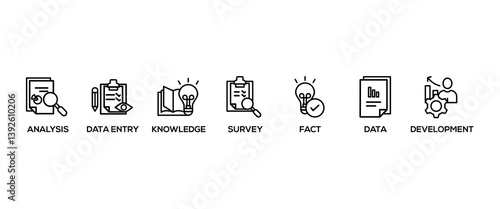 Research banner web icon vector illustration concept with icon of analysis, data, survey, development, fact, knowledge, data entry
