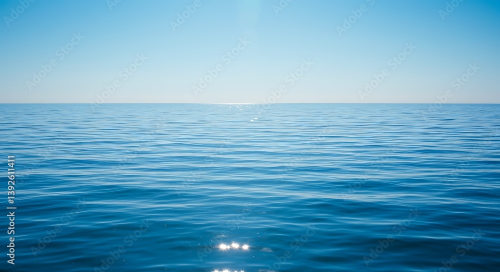 Obraz premium Azure Horizon: Sunlight on Still Waters AI Generated