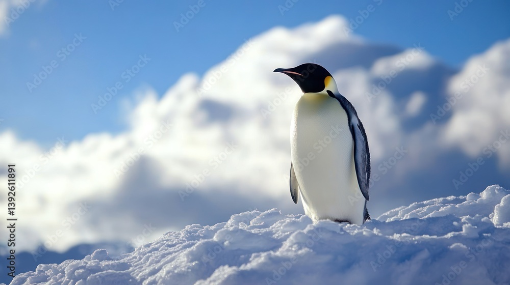 Fototapeta premium Majestic Emperor Penguin Posing Elegantly Against a Stunning Antarctic Backdrop