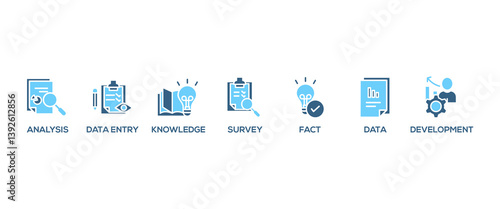 Research banner web icon vector illustration concept with icon of analysis, data, survey, development, fact, knowledge, data entry
