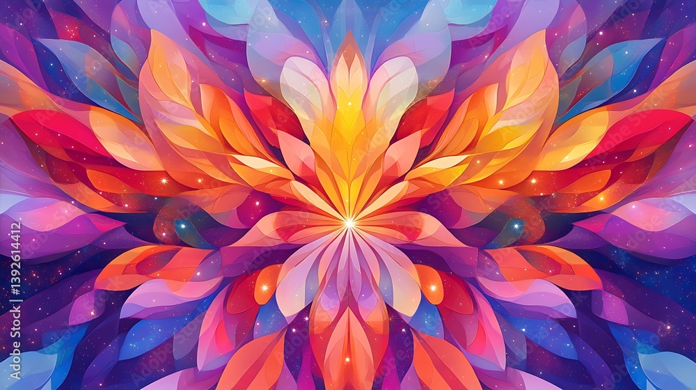 Delicate flower blooming with an array of colorful petals in a lush green environment Delicate flower blooming with an array of colorful petals in a lush green environment
