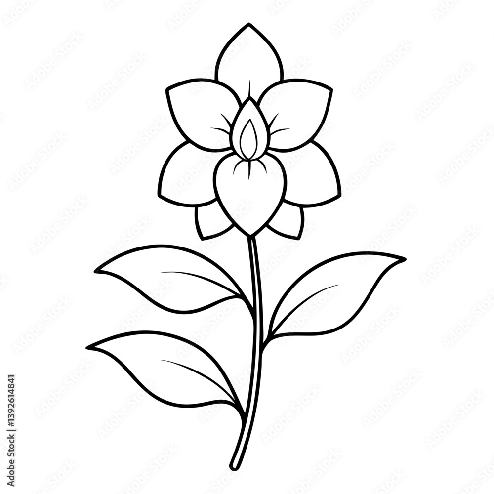 Delphinium Flower Coloring Book Page – Line Art Outline Drawing for Floral Botanical Illustration Delphinium Flower Coloring Book Page – Line Art Outline Drawing for Floral Botanical Illustration