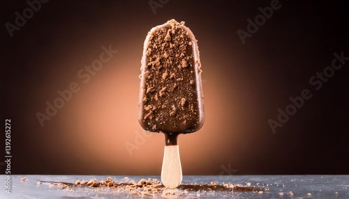 chocolate ice cream stick with chocolate topping on table
