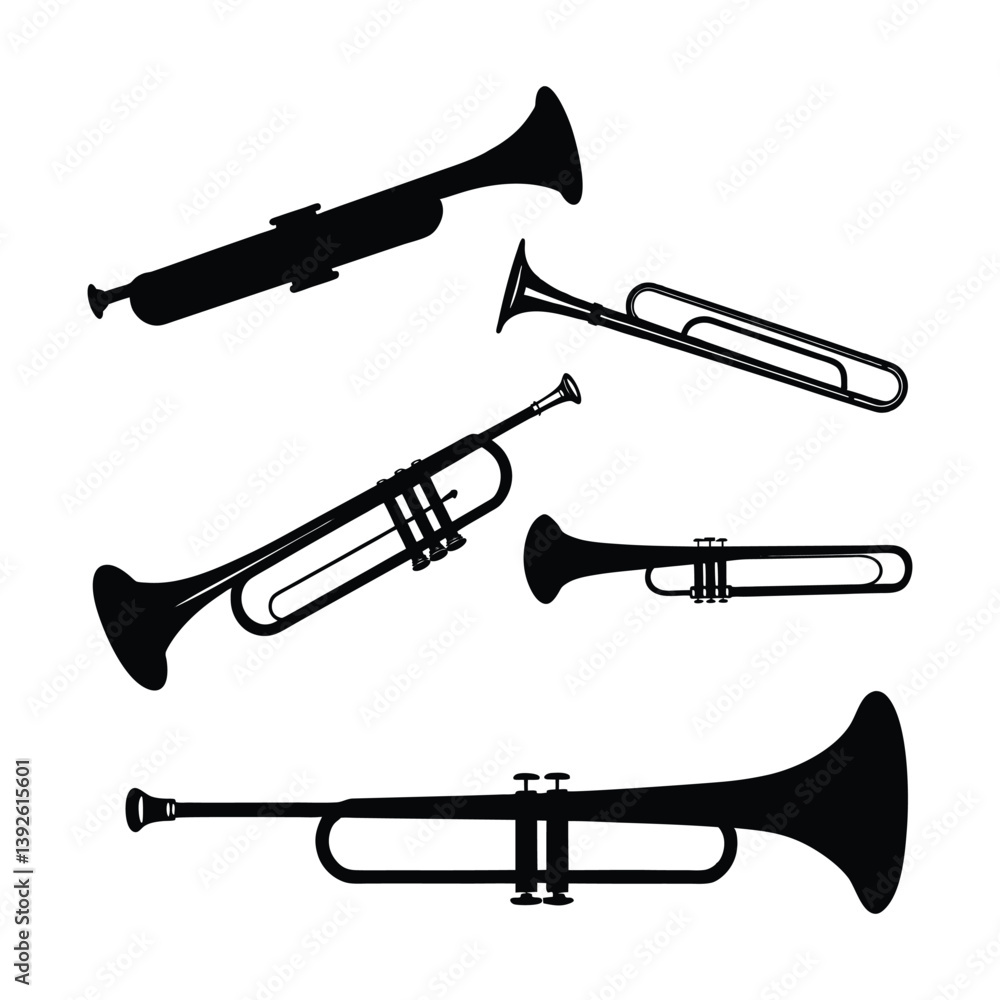 Naklejka premium Trombone silhouette on white background.