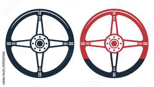 Isolated Two Vector Car Steering Wheels In Red And Black