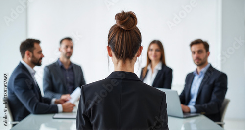 The tense moment of the interview is the woman in front of the commission, the emotions of stress and waiting for a decision, for HR agencies, publications about employment, stress tolerance, psycholo