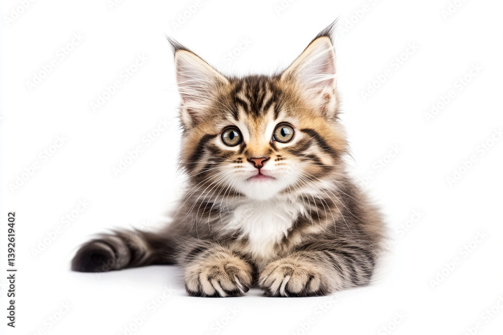 Obraz premium a kitten is sitting on a white surface