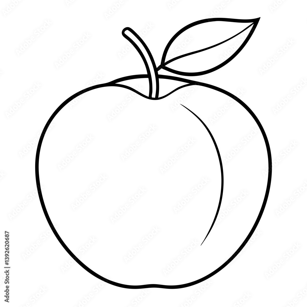 Peach Fruit Coloring Book Page – Line Art Outline Drawing for Botanical and Educational Use