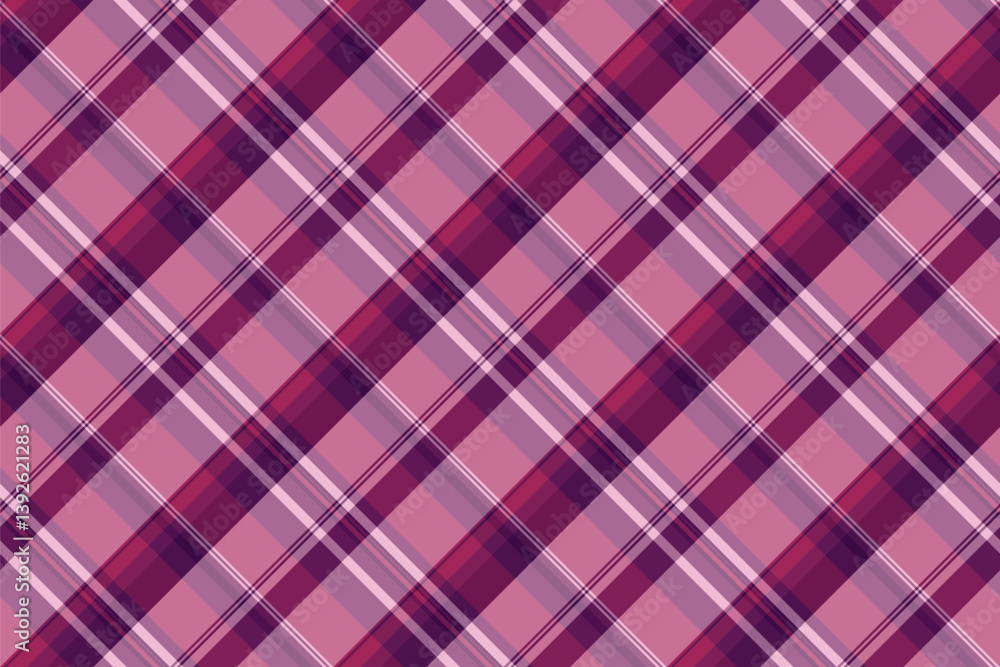 Valentines day texture fabric plaid, nice textile tartan seamless. Cute vector background pattern check in pink and magenta colors.