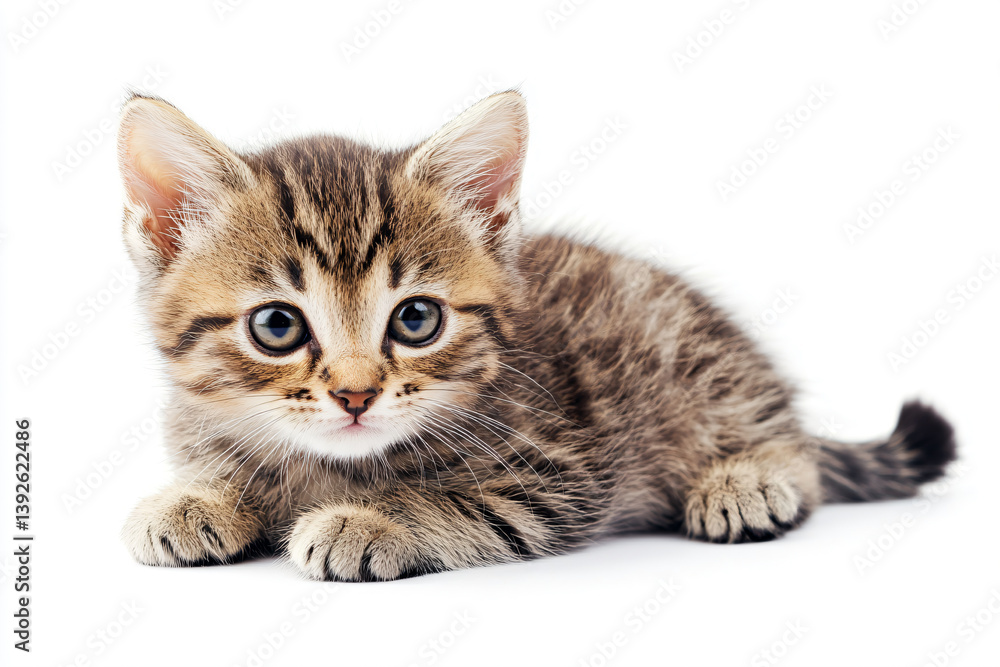 Fototapeta premium a small kitten is sitting on a white surface