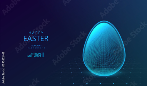 Digital glowing egg symbol. Easter ai background in technological style. Vector holiday technology illustration.
