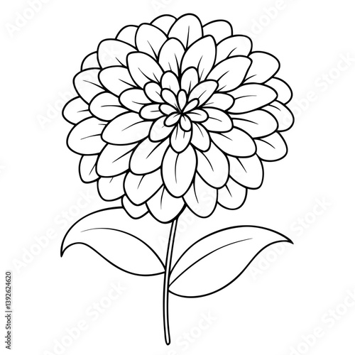 Zinnia Flower Coloring Book Page Line Art Drawing