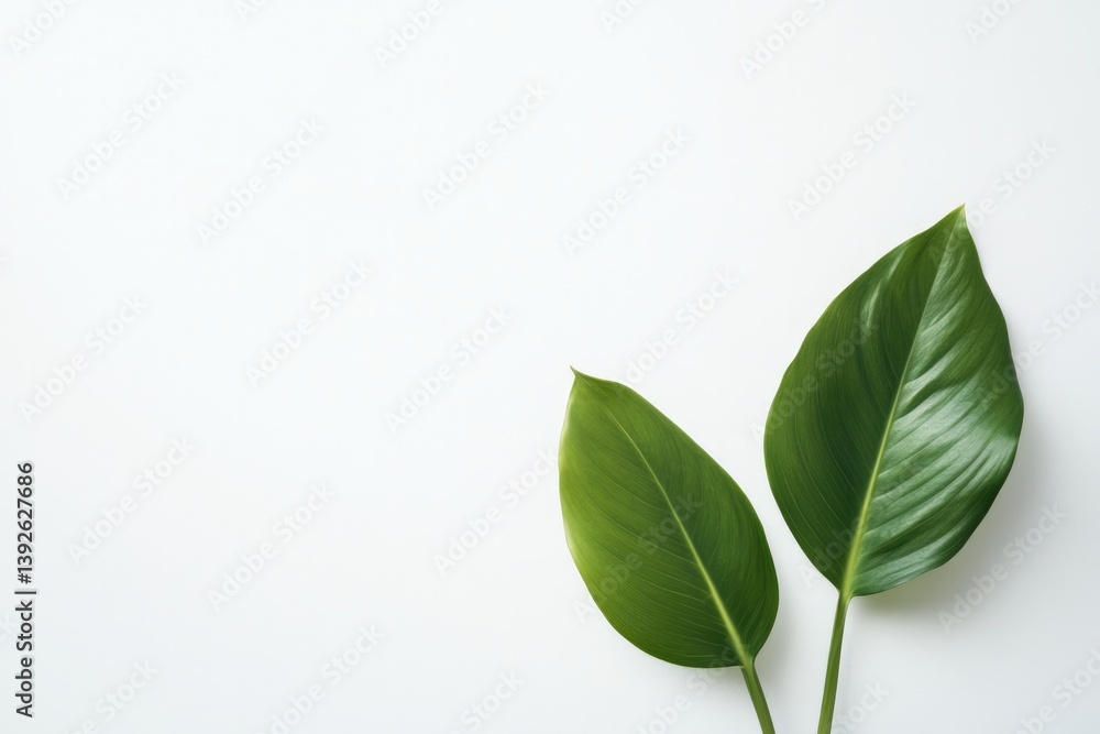 Fototapeta premium clean image showcasing pair of green leaves against white background symbolizing nature purity