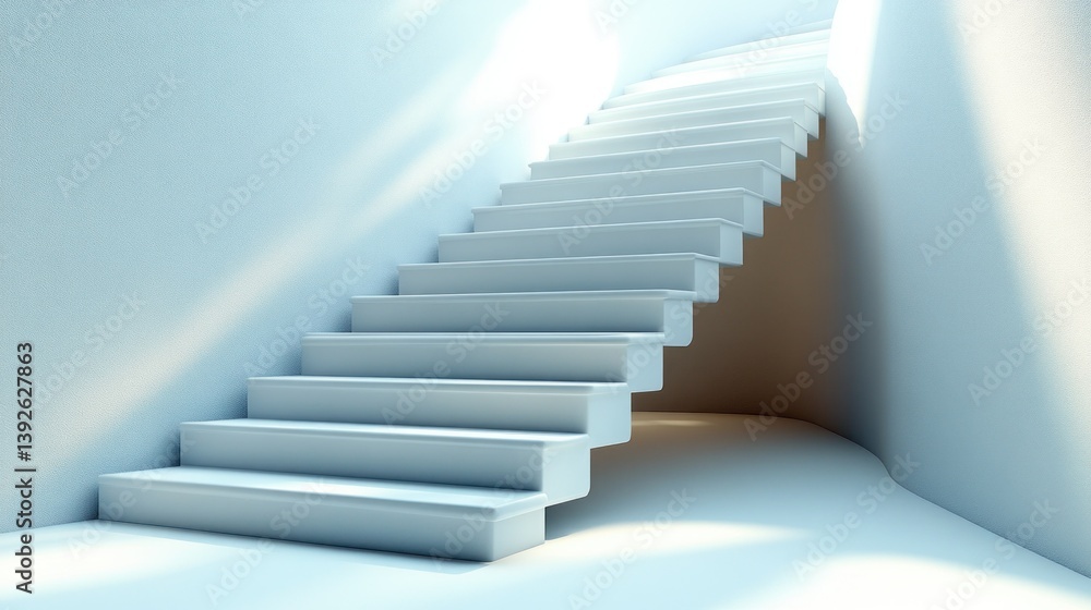 Fototapeta premium Modern white staircase ascending into light