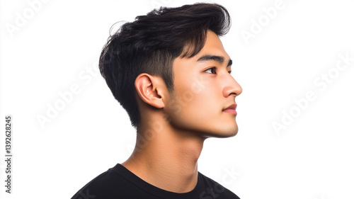Asian man, The side view, isolated on a white background